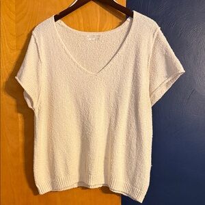Anthropologie Cream Short Sleeve Knit Top
